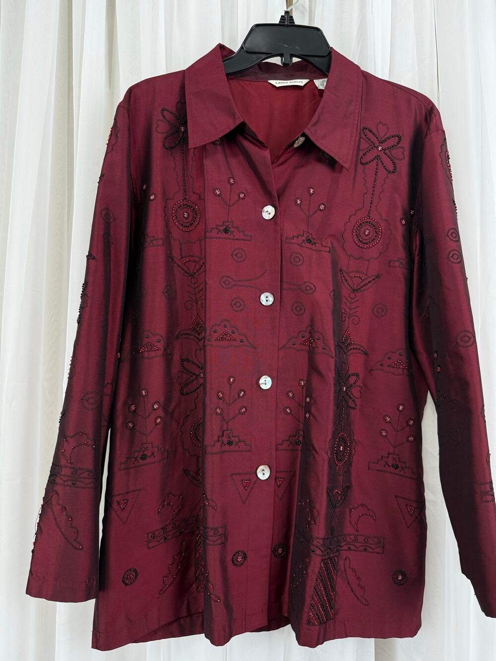 Vintage 1990s Laura Ashley 100% Silk Beaded Embroidered Jacket
